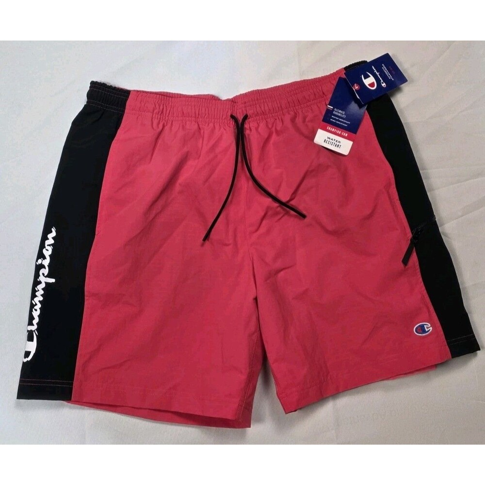 New Champion Drawstring Hybrid Shorts  Swim Red Black Athleticmen's Size LARGE
